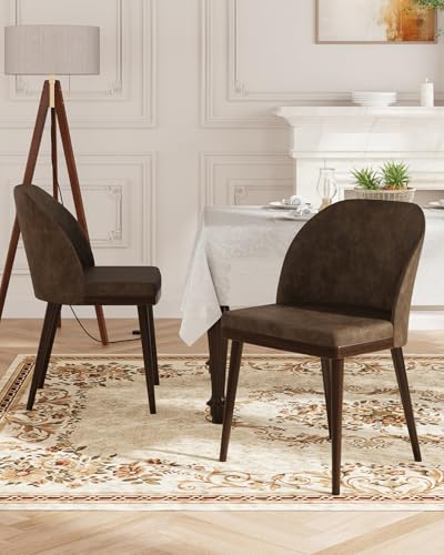 Image of Upholstered Dining Chairs Set of 4 - Modern Dining Room Chairs, Mid-Back Restaurant Kitchen Chairs with Wooden Legs, Dark Brown