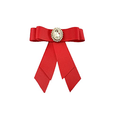 Image of Crystal Big Bowknot Ribbon Pre-tied Bow Neck Tie Brooch Lapel Pins for Women Girls Elegant Pearl Oval CZ Suit Shirt Collar Tie Corsage Accessories Clothes Jewelry Party Banquet Birthday Gifts