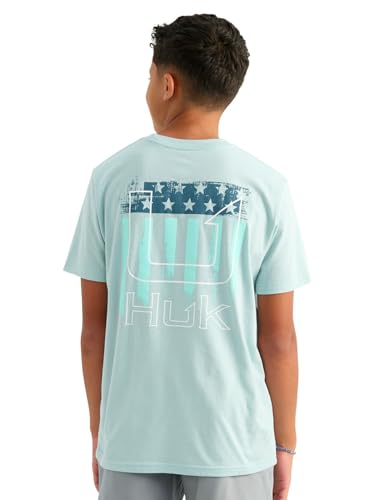 HUK Kids Short Sleeve Performance Tee Fishing T-Shirt for Kids Heron Blue Large