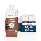 KATE FARMS Organic High Protein Chocolate Nutrition Shake, 25g Protein, 6g Fiber, 27 Vitamins and Minerals, 0g Sugar, Protein Drink, 11 oz (12 Pack)