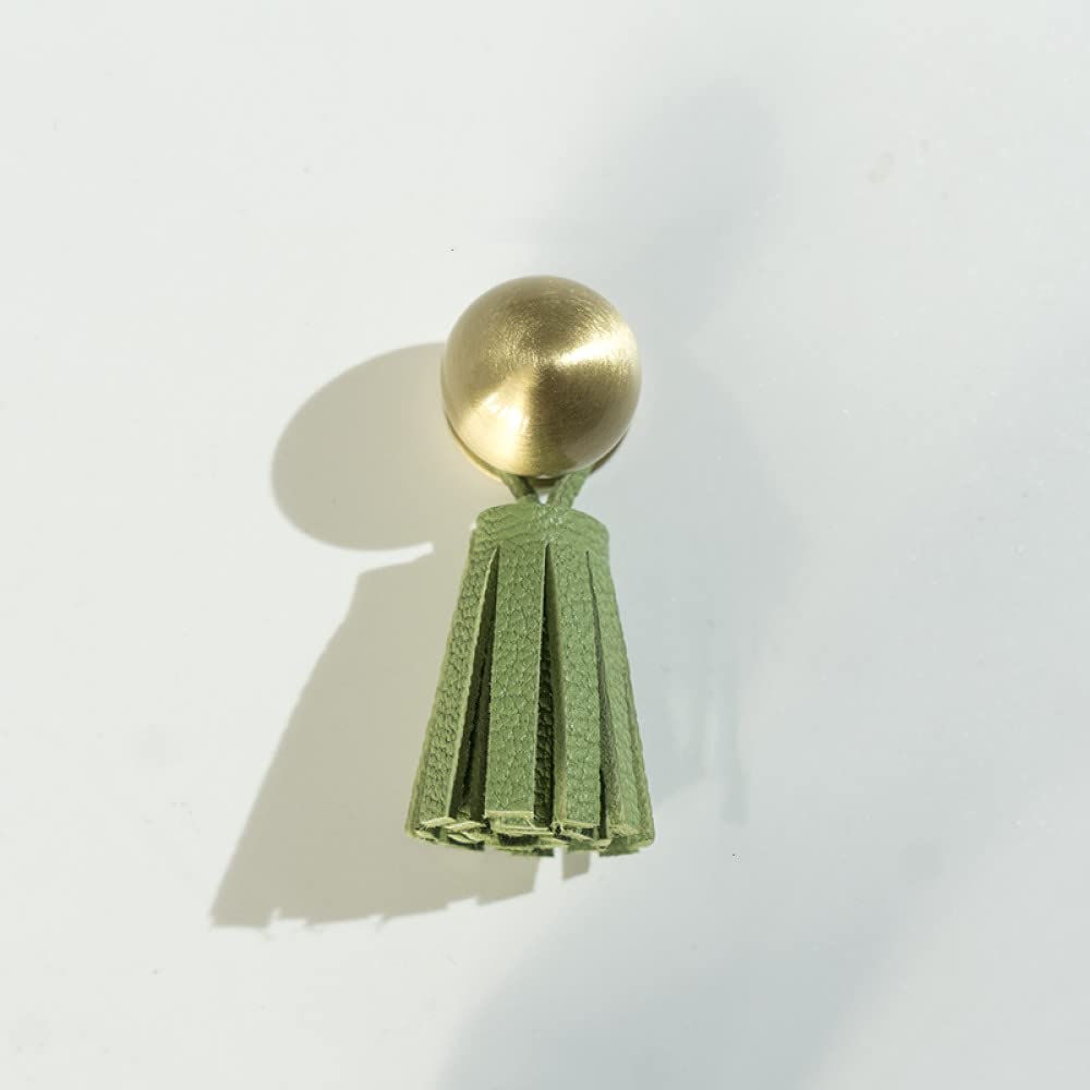 Bouton de meuble en cuir vert et laiton Youther pour tiroir enfant