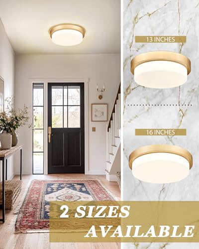 Image of 16 inch Gold LED Flush Mount Ceiling Light, 36W, 5CCT | 3300LM, 3000K /3500K /4000K /5000K /6000K, Close to Ceiling Light Fixtures for Bedroom Kitchen, Milk Glass, AD-22008-L16-GD