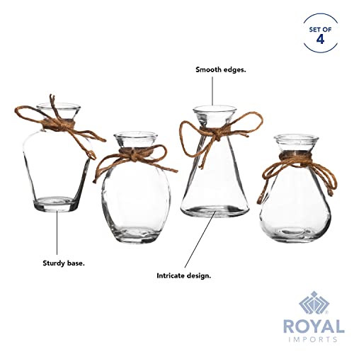 Royal Imports Clear Glass Bottle Bud Vase, Small Single Stem Flower Centerpiece, Mini Decorative Floral Jars, Rustic Farmhouse Home Decor, Kitchen, Fireplace, Shelf, Narrow One Rose Holder, Set Of 4 #TOP18