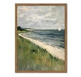 Vintage Coastal Sailboat Wall Art, Ocean Beach...