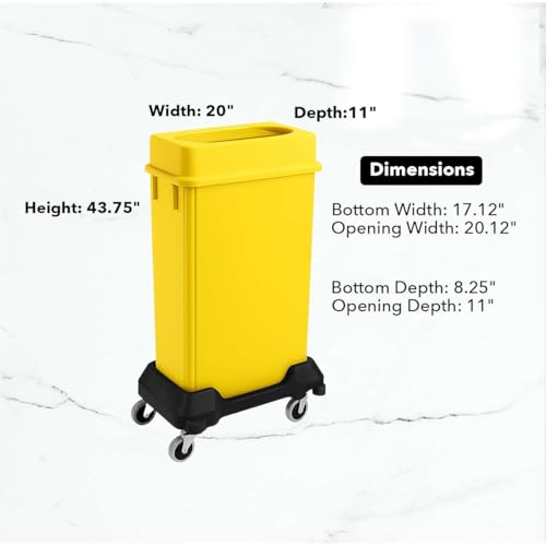 Image of 23 Gallon Slim Rectangular Garbage Can with Lid + Wheels - Yellow