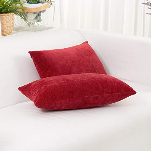 Hwy 50 Red Decorative Lumbar Throw Pillow Covers 12X20 Inch For Couch Sofa Living Room, Chenille Soft Comfy Solid Rectangular Throw Pillows Case Set Cushion Cover Pack Of 2 #TOP2