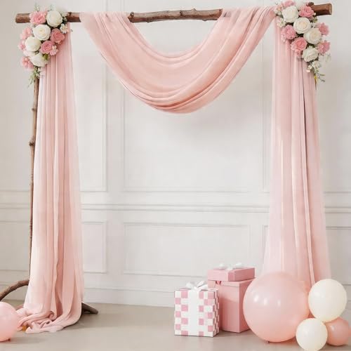 Tissu drapé en mousseline blush x2 pour sublimer une tonnelle de mariage nue