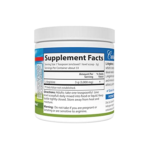 Carlson - L-Arginine Powder, Free-Form Amino Acid, Circulatory Health, 3.53 Oz (100 G) #TOP1