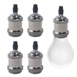 Runseaway 4Pcs E26 Vintage Lamp Socket, Chrome Pendant Light Socket Replacement, E26 E27 Aluminum Hanging Lamp Holder for Industrial, Decorative, DIY Lighting