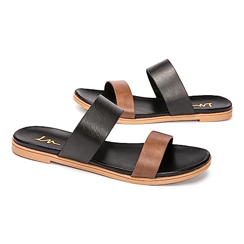 Image of LM Women's Slide Sandals Two Band Slip On Flat Sandals Casual Summer Sandals