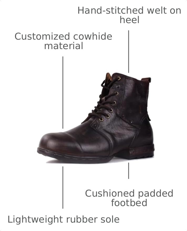 Image of OSSTONE Vintage Brown Moto Boots for Men Fashion lace-up Leather Retro Chukka Boots Casual Shoes OS-6015-6-Vintage-US-R