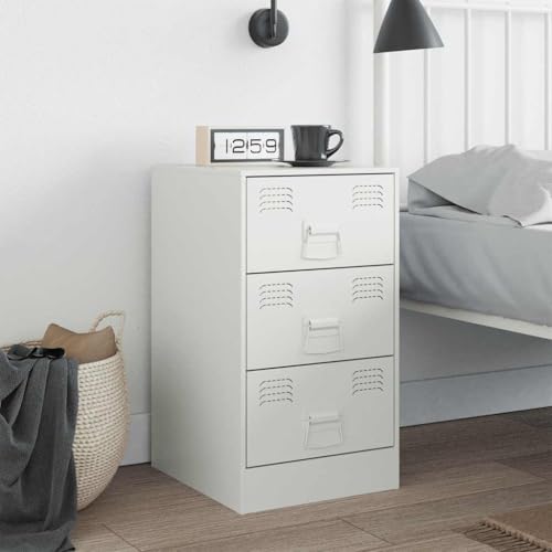 Table de chevet blanche 3 tiroirs table appoint salon chambre acier - 2