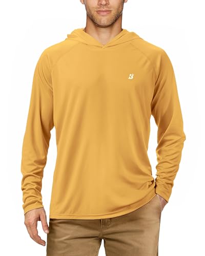 Roadbox Men's Sun Protection Swim Hoodie Long Sleeve, Quick Dry Fishing Shirts Lightweight, UV Breathable Running Tops Yellow