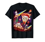 Outer Space Christmas Cats Riding On Pizza T-Shirt