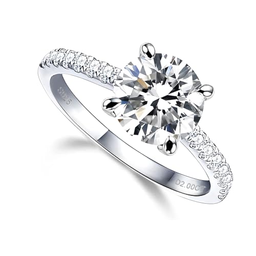 1CT/1.5CT/2CT Moissanite Engagement Rings for Women Size 5-10 Round D Color VVS1 Clarity Created Diamond and 925 Sterling Silver with 18K White Gold Vermeil