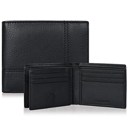 Traversible Real Leather Bifold Wallet for Men, Ultra Slim Minimalist Front Pocket with RFID Blocking 9 Credit Card Storage Holder, 1 ID Window, Slim & Stylish Billfolds Wallet