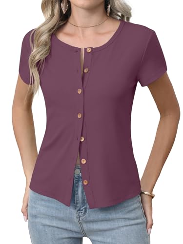 Womens Slim Fitted Cardigan Lightweight Summer Cardigans Short Sleeve Ribbed Tops Button Down Shirts2