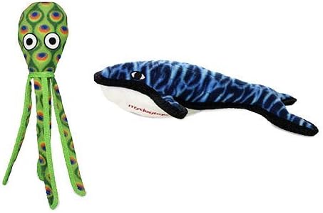 TUFFY - World's Tuffest Soft Dog Toy - Ocean Whale- Squeakers - Multiple Layers. Made Durable, Strong & Tough. Interactive Play (Tug, Toss & Fetch). Machine Washable & Floats. (Combo Pack)