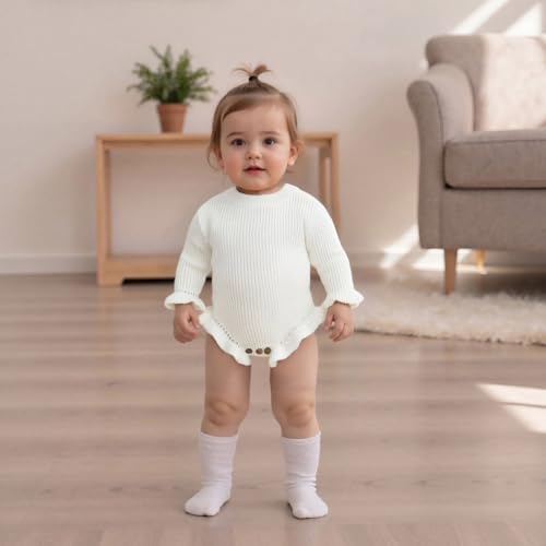 Newborn Baby Girl Sweater Romper Chunky Knit Jumper Solid Ruffle Long Sleeve Bodysuit Cute Infant Fall Winter Clothes2