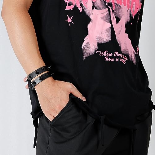 Manfnee Leather Cuff Bracelet Punk Bracelet Rock Braided Rivets Wristband for Men Women Adjustable4