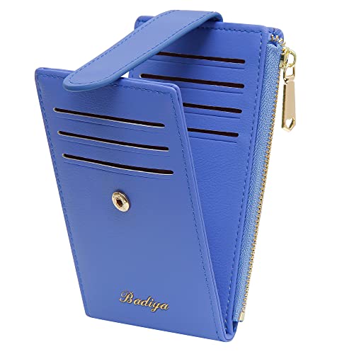 Image of Badiya Slim Women Wallet RFID Blocking Bifold Compact 9 Card Slots Holder Wallets Soft Leather with Zipper Coin Pocket 2 ID Window