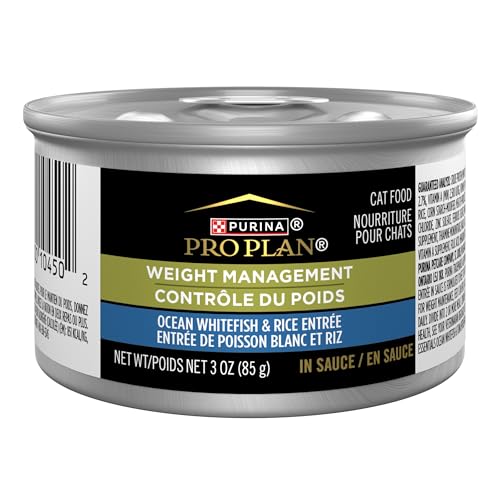 Purina Pro Plan Adult Weight Management Ocean Whitefish and Rice Entree in Sauce Weight Control Cat Food 3 Ounce (Pack of 24)