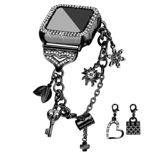 JOYOZY Band Compatible with Apple Watch 38mm 40mm 41mm 42mm 44mm 45mm 46mm, Bling Strap with Glitter Case Built-in Screen Protector, Interchangeable Charms Dressy Bracelet for Women