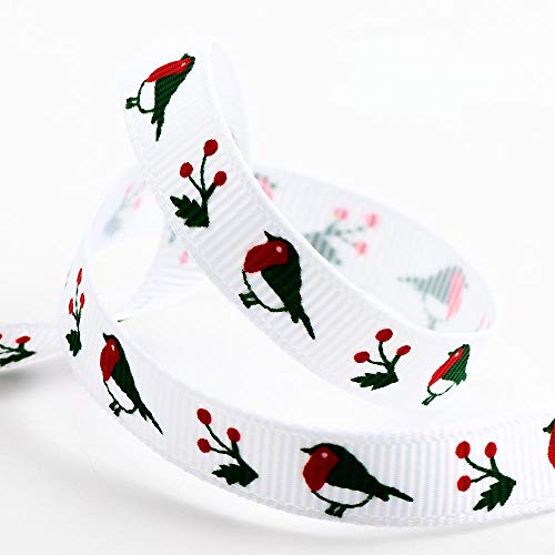 Italian Options Robins Christmas Grosgrain Ribbon Christmas Ribbon for Crafts Gift Wrapping Wreaths Tree Decorations Hair Bows White 9 mm x 5 Metre Roll