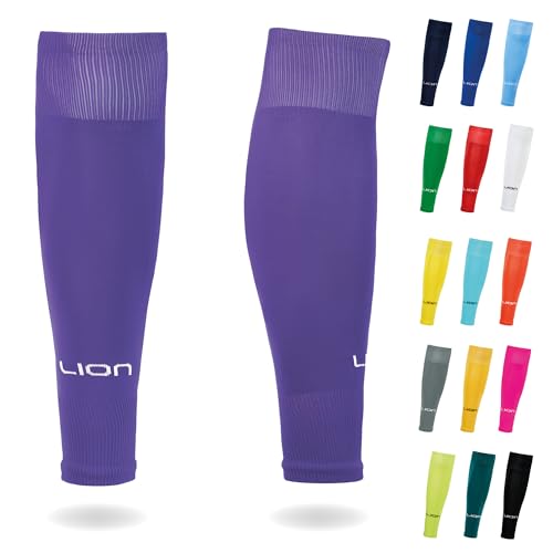 LION SPORTSWEAR Football Sock Sleeves To Accompany Grip Socks - Fits Over Calf/Shin Pads - Variety Of Colors To Match Your Team Kit (One size Purple)