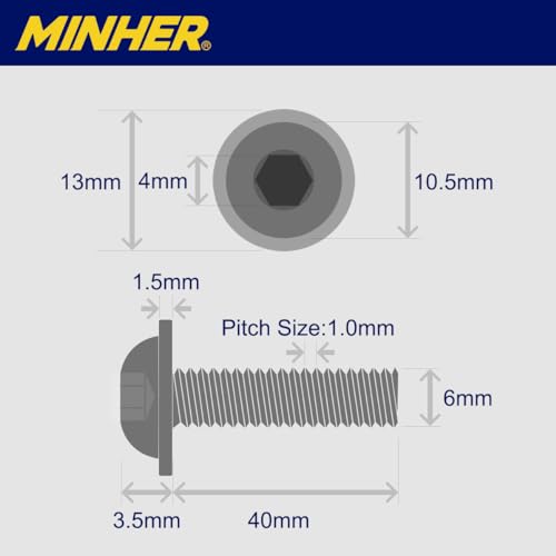 (20 pcs) M6 x 40mm Hex Socket Screws with Flange and Nuts Set 304 Stainless Steel Pan Head Screws, silber, M6x40mm (20 Pieces) - Image 2