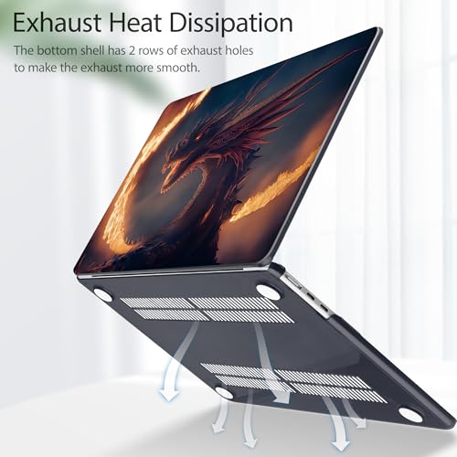 Image of Tuiklol for MacBook Air 13 inch Case M5 2026 M4 2025 M3 2024 M2 2022 Release Model A3449 A3240 A3113 A2681,Plastic Hard Shell Cover for MacBook Air 13.6 with Touch ID, Fire Dragon