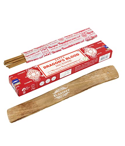 Satya Nag Champa Dragon Blood Incense Sticks, Satya Bng (Bangalore) Insenses 15Gmx3 Pack (45 Gms) With Raajsee Incense Holder Bundle, Satya Nagchampa Natural Incense #TOP3