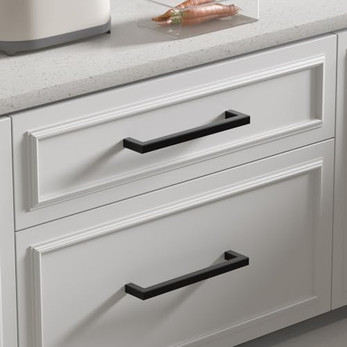Goldenwarm 15 Pack Black Kitchen Cupboard Handles - 128mm (5 Inch) Hole Centres Square Drawer Pulls for Cabinet Hardware - Image 6