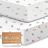 Sweave Organic Crib Sheets (2-Pack) - Breathable Double-Elastic Fitted Crib Sheet, Extra Protection