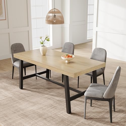 Image of GarveeHome Industrial Dining Table for 4-6 People, 63 inch Long Large Kitchen Table with Sturdy Metal Frame, Rectangular Counter for Dinner, Kitchen, Dining Room (Natural, 63 inch Non-extendable)