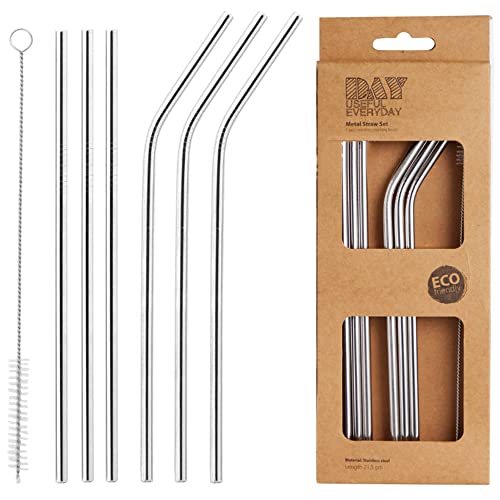 Pajitas de acero inoxidable reutilizables, 6 unidades, pajitas de acero inoxidable, pajitas de metal, pajitas de acero inoxidable, pajitas de metal para cócteles, zumos con 1 cepillo de limpieza Cover