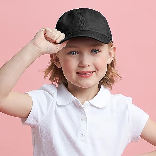 The Hat Depot Kids Washed Low Profile Cotton and Denim Plain Baseball Cap Hat (6-9 yrs, Black)