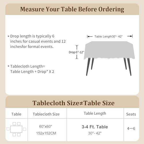 Laolitou Square Table Cloth Linen Waterproof Textured Black Tablecloth, Washable Wrinkle Free Spill Proof Fabric Tablecloths for Dining Table Farmhouse Kitchen Holiday, 60x60 Inch by Laolitou - Image 4