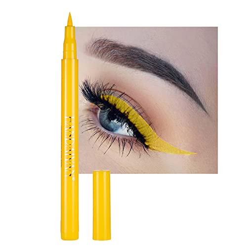 Coloured Eyeliner, Yellow Eyeliner, Waterproof Liquid Eyeliner All Day Long-Lasting Eye Liners, Highly-Pigmented Colourful Eyeliner for Eye Makeup Tools, Black, White, Red, Dark Brown(Only Yellow)