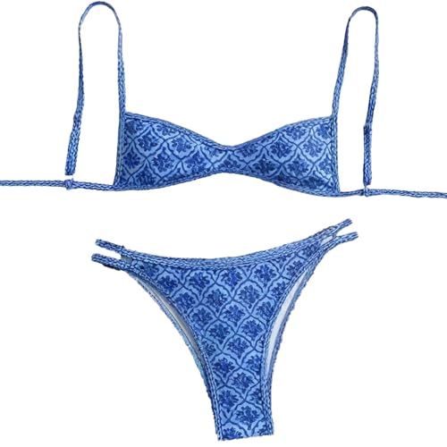 Maillot de bain deux pièces dos nu vert motif floral imprimé taille M