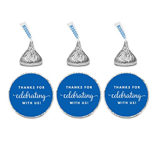 Andaz Press Chocolate Drop Labels Trio, Fits Kisses Party Favors, Thanks for Celebrating with Us, Royal Blue, 216-Pack