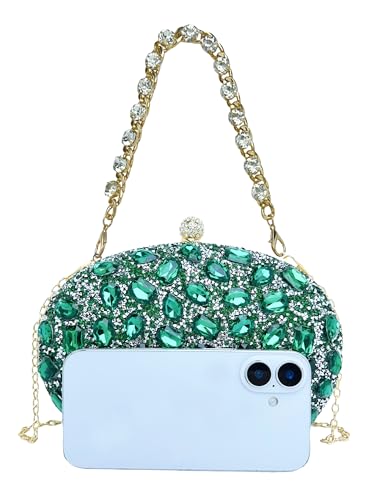 Image of Sparkling Crystal Diamond Women's Rhinestone Clutch Purse with Round Pearl Clasp