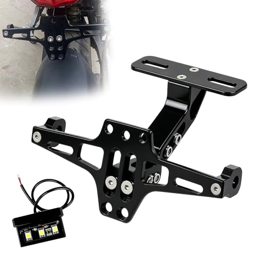 Support de plaque d'immatriculation de moto, réglable avec lumière LED, support universel pour plaque d'immatriculation de moto, support Fender Eliminator pour la plupart des modèles de motos courants