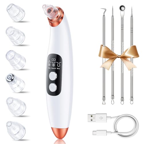 Vicloon Succionador de Puntos Negros, Extractor Limpiador de Poros Limpiador Puntos Negros-3 Modos 6 Boquillas, Recargable para la eliminación de los Blackheads, Botones, Grasa(Blanco)