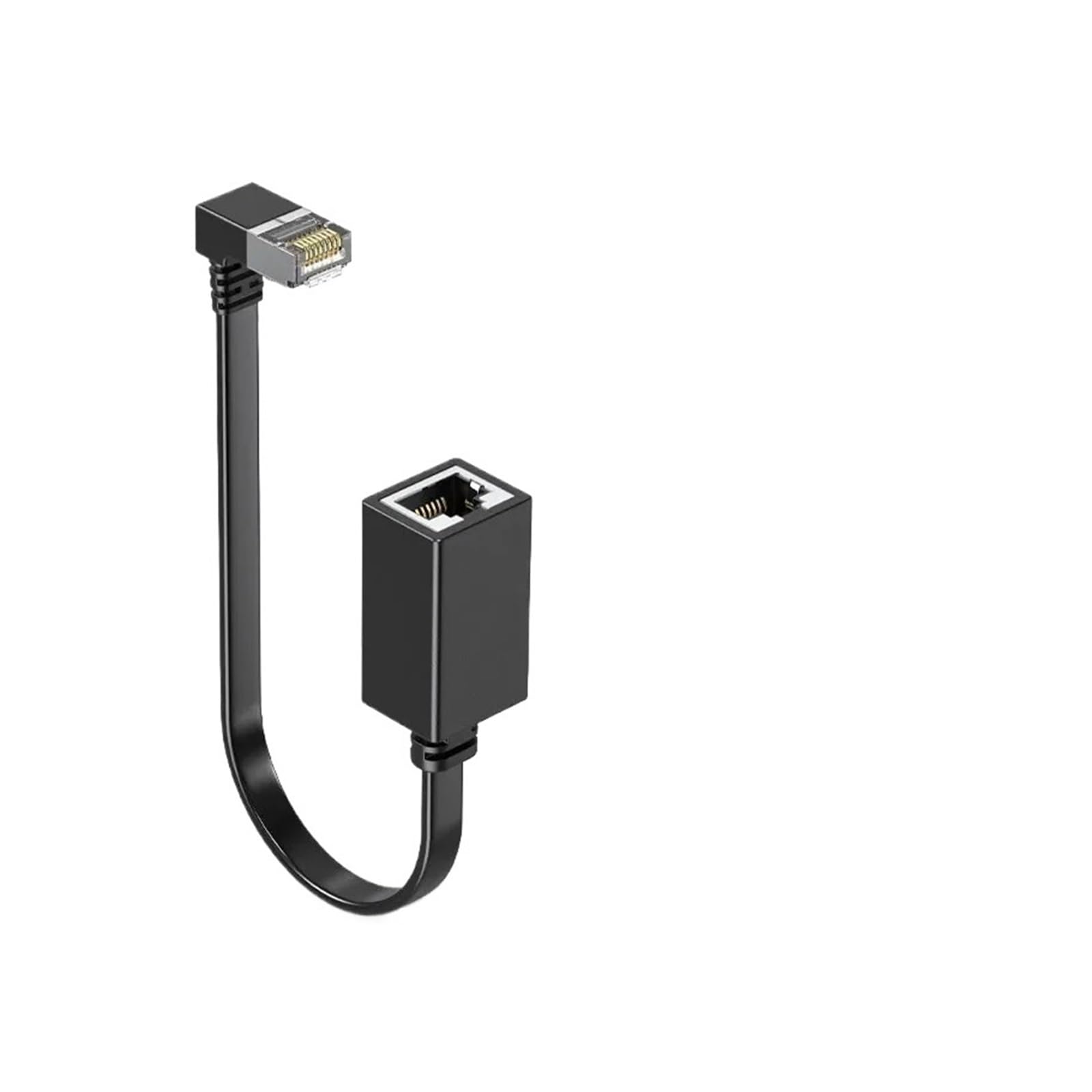 RJ45 ネットワークケーブルコネクタ 90 度 CAT7 RJ45 延長線 超フラット 10G 直角 Eblow RJ45 オス - メス プラグワイヤ(Black-UP,0.5m)