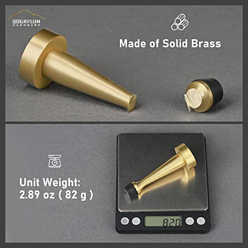 Qogrisun's Heavy Duty Solid Brass Door Stops - Decorative Door Stopper Wall Protector With Rubber Bumper Tip - Brushed Brass (2-Pack) #TOP2