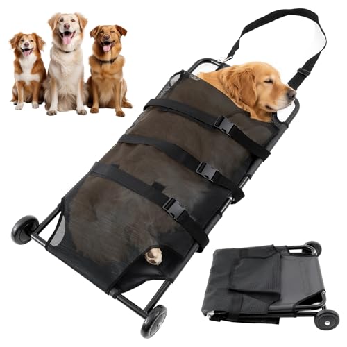 Ripeng 250lbs Dog Stretcher for Large Dogs, 48 x 26 Inch Portable Foldable Animal Carry Gurney with Noiseless Wheels Pet Veterinary Emergency Rescue Transport Trolley