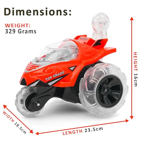 Image of Gooyo GY-0242 Rechargeable Stunt Car Toy for Kids with Tornado Rotation, Reverse Drive Function, Demo Mode, Lighting Effect & Music | Remote & USB Included | Power Source: in-Built Battery | Red