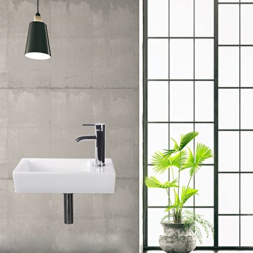 Walsport Small Bathroom Sink And Faucet Combo Triangle White Porcelain Ceramic Basin Wall Mount Bathroom Sink Corner Sink Mini Vanity Space, Faucet And Drain Combo Modern #TOP1