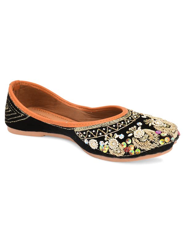 Mojari Punjabi Jutti for Women Ethnic Footwear- Velvet Hand Embroidered-image-25